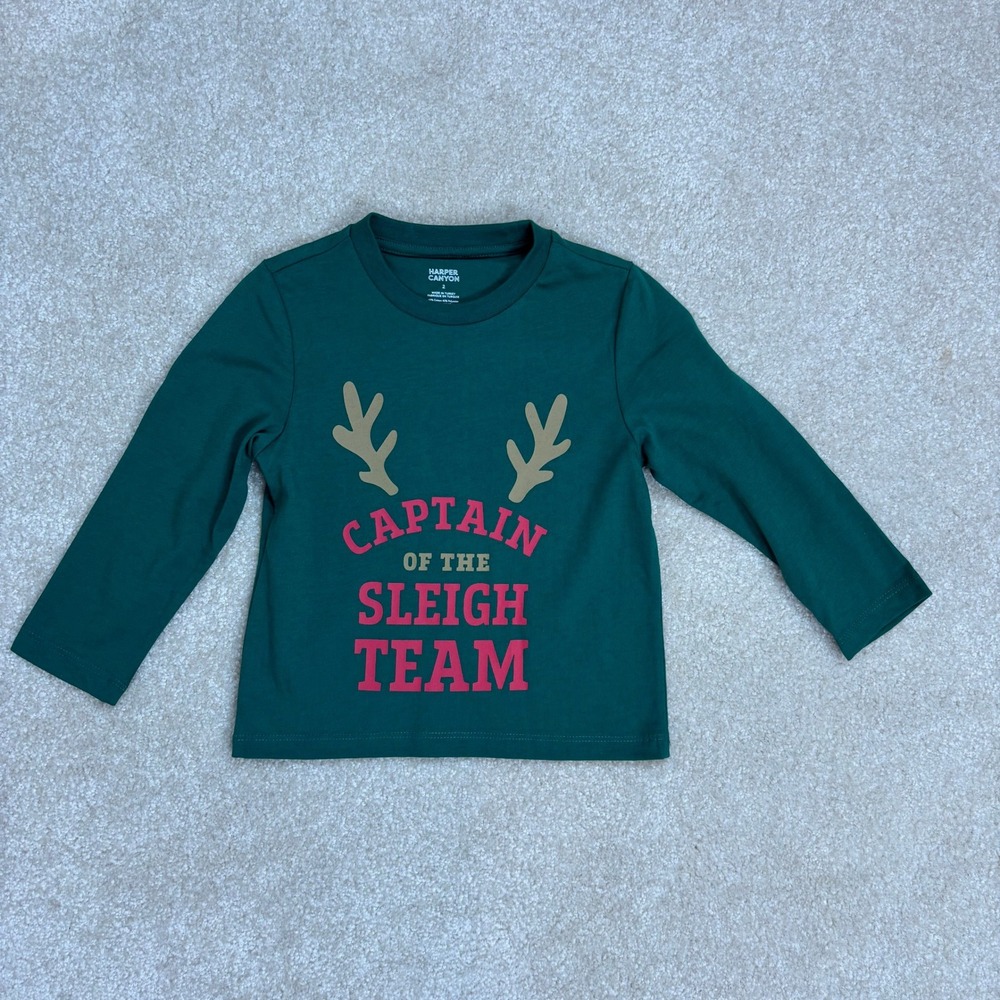 Harper Canyon Kids Christmas Captain of the Sleigh Team Green Long Sleeve‎ Sz 2T